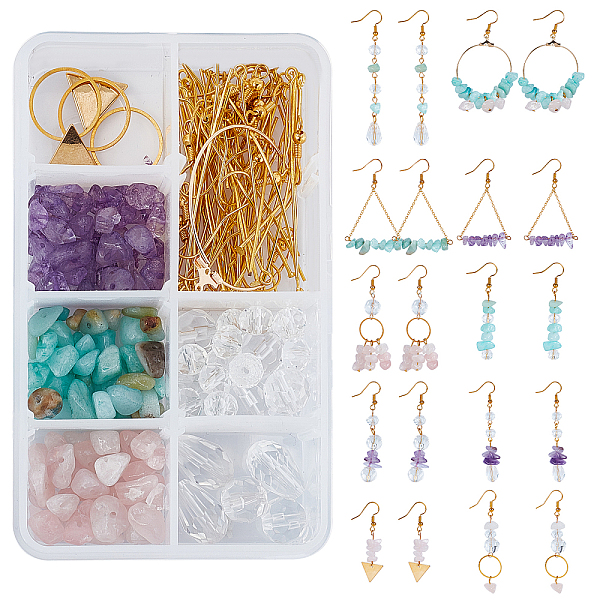 

PandaHall SUNNYCLUE DIY Chip Dangle Earring Making Kits, 3 Styles Chip & 4Pcs Brass Pendants, Brass Earring Hooks & Linking Rings, Brass..., Multicolor