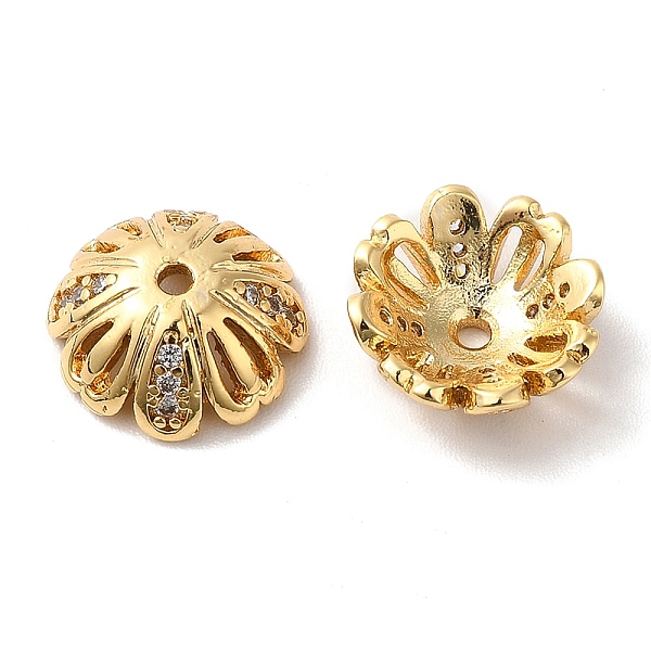 

PandaHall Brass Micro Pave Cubic Zirconia Bead Cap, Multi-Petal, Real 18K Gold Plated, 11x4mm, Hole: 1.4mm Brass+Cubic Zirconia Clear