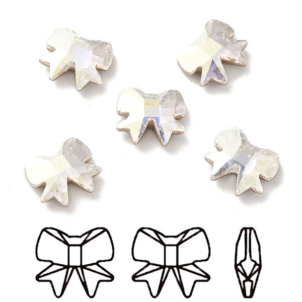 

PandaHall K9 Glass Rhinestone Cabochons, Flat Back & Back Plated, Faceted, Bowknot, Crystal, 10.5x12x4mm Glass Rhinestone Bowknot Clear
