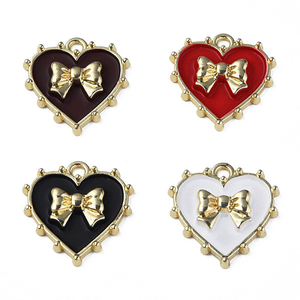 

PandaHall Rack Plating Alloy Enamel Pendants, Cadmium Free & Lead Free, Heart with Bowknot, Light Gold, Mixed Color, 19x18x3mm, Hole: 1.6mm..., Multicolor