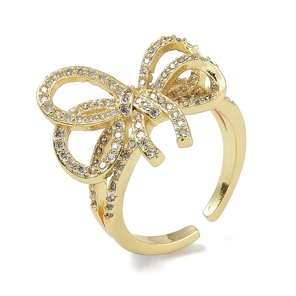 

PandaHall Rack Plating Brass Micro Pave Cubic Zirconia Bowknot Open Cuff Rings for Women, Long-Lasting Plated, Cadmium Free & Lead Free..., Clear