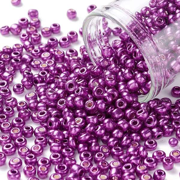 

PandaHall 8/0 Glass Seed Beads, Metallic Colours Style, Round, Purple, 8/0, 3mm, Hole: 1mm, about 10000pcs/pound Glass Purple