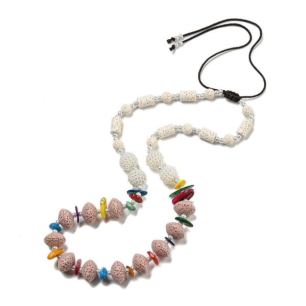 

PandaHall Dyed Lava Rock with Shells, Plastic Pearl Beads Necklaces, Misty Rose, 1.65~2.80 inch(4.2~7.1cm) Lava Rock Round
