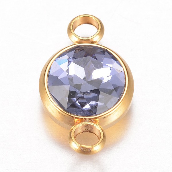 

PandaHall Glass Links connectors, Faceted, with 304 Stainless Steel Findings, Flat Round, Golden, Lilac, 17.5x10x6.5mm, Hole: 2.5mm Glass..., Purple
