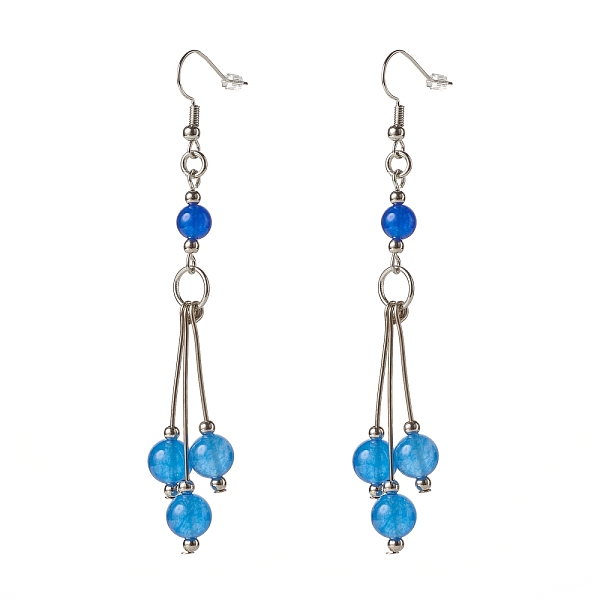 

PandaHall Natural Malaysia Jade Ball Beads Long Dangle Earring for Lady, Brass Wrap Stone Drop Earrings, Platinum, Blue, 88mm, Pin: 0.7mm...