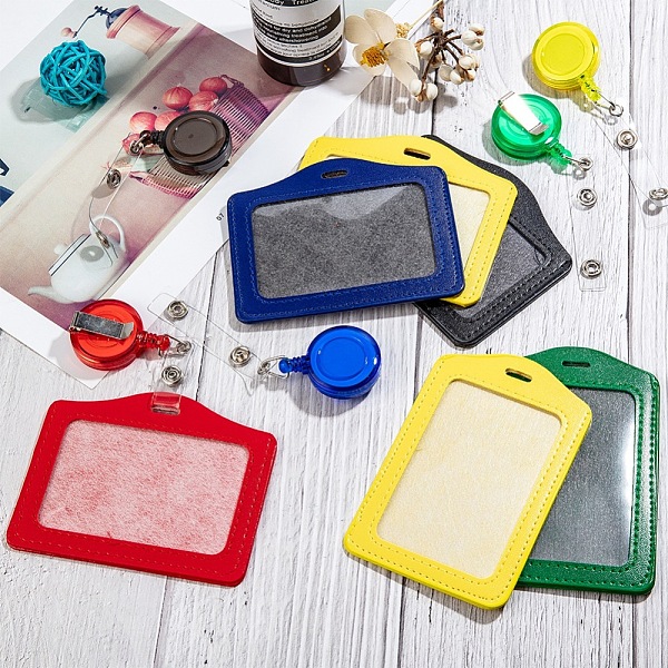 

PandaHall PVC Card Holders, with Reel Round Solid Translucent Pull Buckle, Platinum, Mixed Color, 157~189mm, 10sets Plastic Multicolor