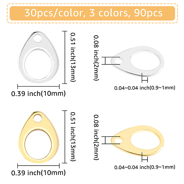

PandaHall DICOSMETIC 90Pcs 3 Colors 201 Stainless Steel Chain Tabs, Chain Extender Connectors, Teardrop, Hollow, Mixed Color, 13x10x0.9~1mm...