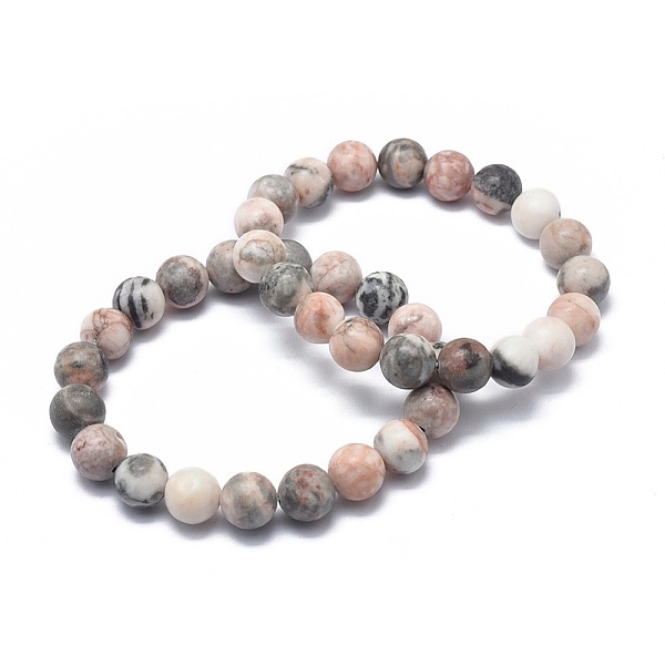 

PandaHall Natural Zebra Jasper Bead Stretch Bracelets, Round, 2-1/8 inch~2-3/8 inch(5.5~6cm), Bead: 8mm Zebra Jasper