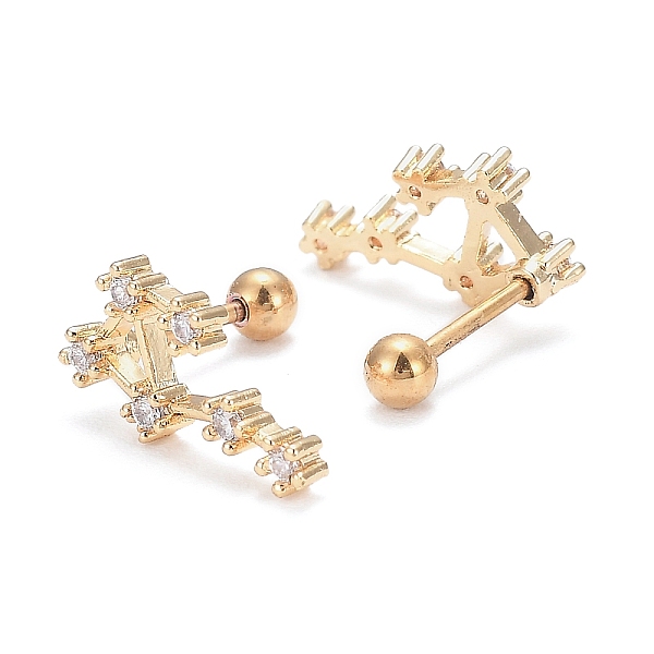 

PandaHall Brass Micro Pave Clear Cubic Zirconia Stud Earrings, with 304 Stainless Steel Pin and Ear Nut, Constellation/Zodiac Sign, Golden...