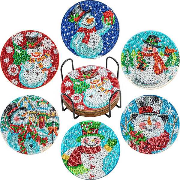 

PandaHall DIY Christmas Theme Diamond Painting Coaster Kits, Including Acrylic Cup Mat, Cork Mat, Iron Coaster Stand, Resin Rhinestones Bag...