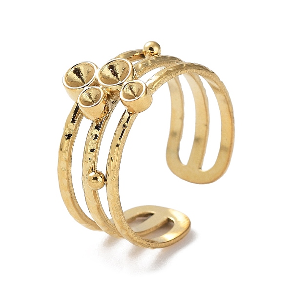 

PandaHall 304 Stainless Steel Open Cuff Ring Components, Ring Settings for Rhinestone, Flat Round, Real 14K Gold Plated, Inner Diameter...