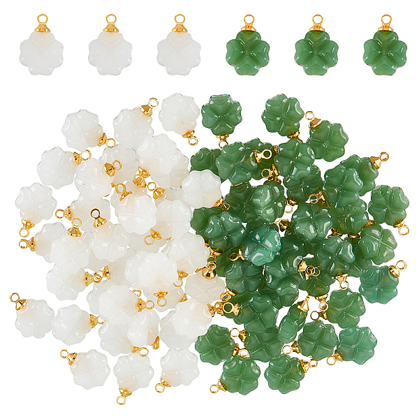

PandaHall DICOSMETIC 80Pcs 2 Colors Four Leaf Charms Glass St. Patrick's Day Shamrock Charms with Golden Brass Loops Lucky Bead Charms for..., Multicolor