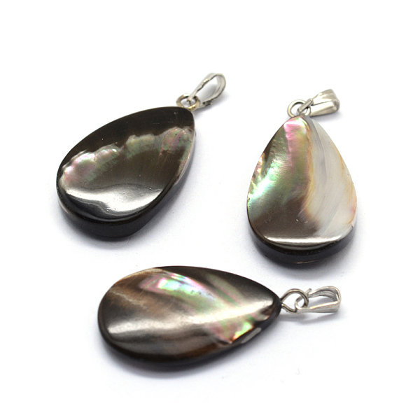

PandaHall Shell Pendants, with Brass Findings, teardrop, Dyed, Platinum, 27~28x15~17x3~5mm, Hole: 2x5mm Shell Teardrop
