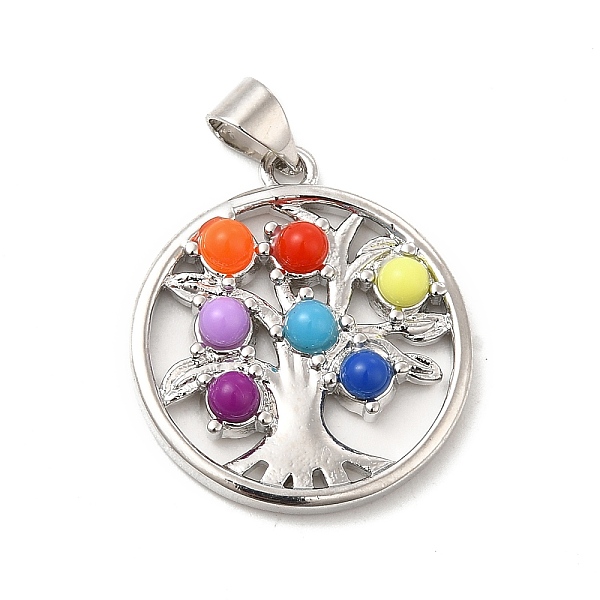 

PandaHall Colorful Resin Pendants, Flat Round Charms, with Brass Tree of Life, Platinum, 23x20x3.5mm, Hole: 3.5x4mm Brass+Resin Flat Round