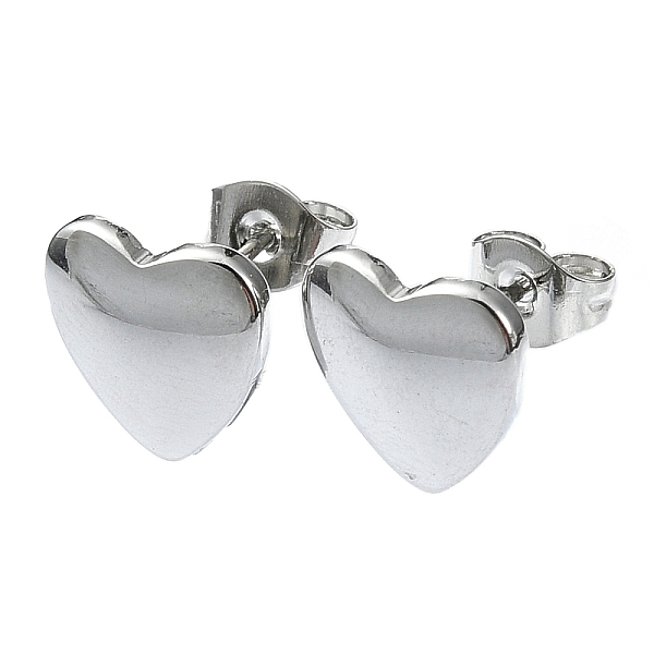 

PandaHall 201 Stainless Steel Stud Earrings, with 304 Stainless Steel Pins, Plain Heart, Stainless Steel Color, 10x10mm 201 Stainless Steel...
