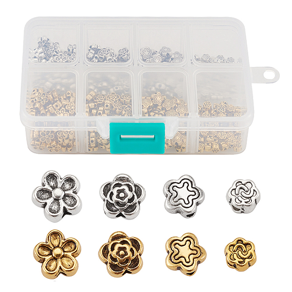 

PandaHall Tibetan Style Alloy Beads, Flower & Star, Antique Silver & Antique Golden, 110x70x30mm, 400pcs/box Alloy Flower