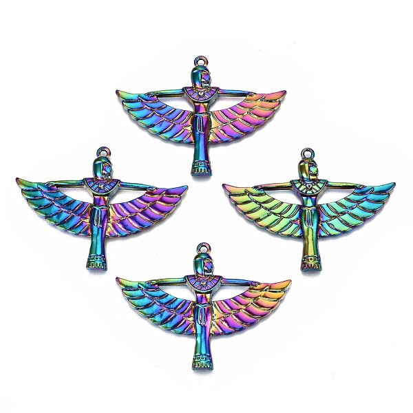 

PandaHall Alloy Big Pendants, Cadmium Free & Lead Free, Ancient Egyptian Winged Goddess, Rainbow Color, 42x56x3.5mm, Hole: 1.8mm Alloy Human
