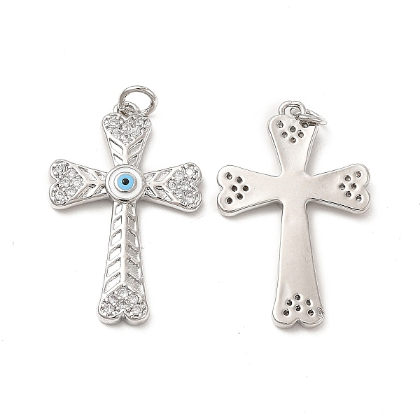 

PandaHall Brass Micro Pave Cubic Zirconia Pendants, with Enamel Evil Eye & Jump Ring, Religion Cross Charm, Platinum, White, 30x19.5x3mm...