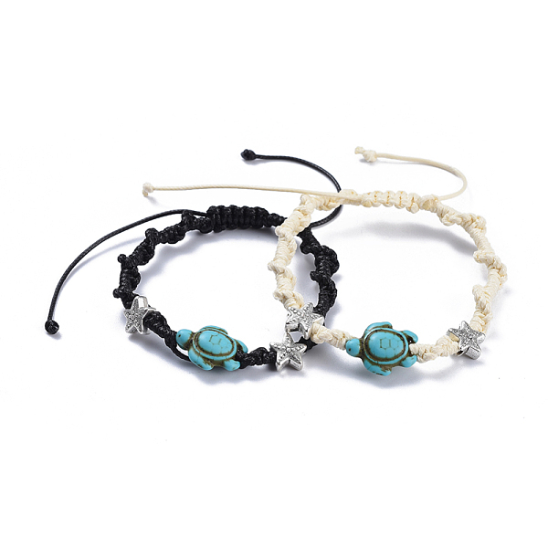 

PandaHall Adjustable Eco-Friendly Korean Waxed Polyester Cord Braided Bead Bracelets Sets, with Alloy Findings and Synthetic Turquoise(Dyed)..., Multicolor