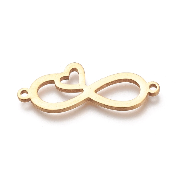

PandaHall 304 Stainless Steel Links, Infinity with Heart, Golden, 10.5x26.5x1.5mm, Hole: 1.2mm 304 Stainless Steel Infinity