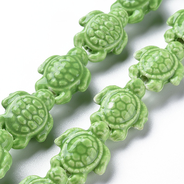 

PandaHall Handmade Porcelain Ceramic Beads Strands, Famille Rose Style, Tortoise, Lime Green, 19.5x15x8mm, Hole: 1.8mm, about...