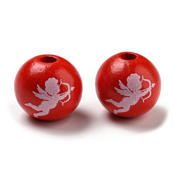 

PandaHall Printed Wood Beads, Valentine's Day Round Beads, Red, Angel & Fairy, 16mm, Hole: 3~4.4mm Schima Wood Angel & Fairy Red