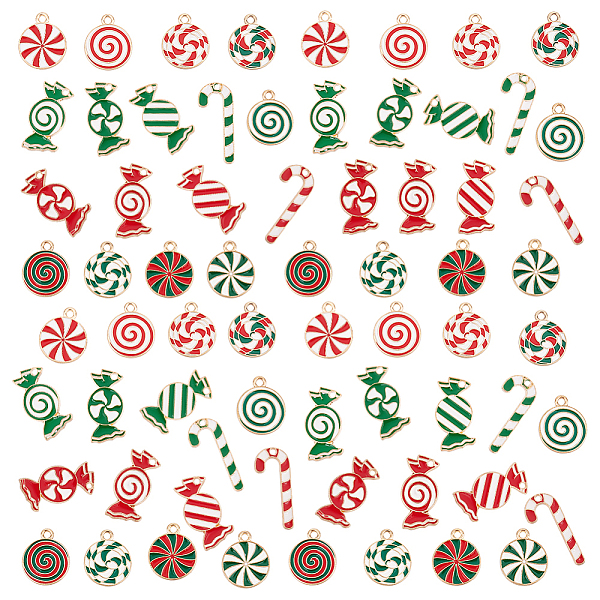 

PandaHall 68Pcs 17 Style Christmas Themed Alloy Enamel Pendants, Golden, Candy Cane & Candy, Mixed Color, 18~25x10.5~15x1.3~1.5mm, Hole..., Multicolor