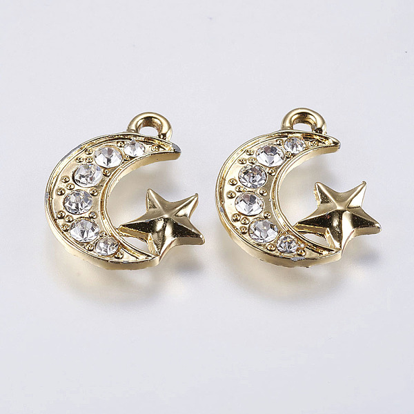

PandaHall CCB Plastic Pendants, with Rhinestone, Moon with Star, Light Gold, 19x16.5x2.5mm, Hole: 2mm Plastic Moon