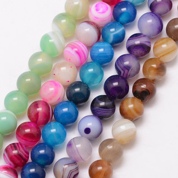 

PandaHall Natural Striped Agate/Banded Agate Bead Strands, Round, Grade A, Dyed & Heated, Mixed Color, 6mm, Hole: 1mm, about 61pcs/strand..., Multicolor