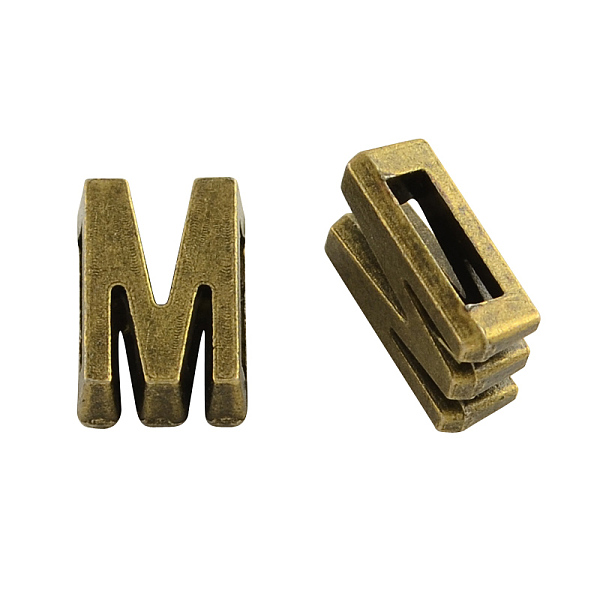 

PandaHall Tibetan Style Alloy Letter Slide Charms, Cadmium Free & Nickel Free & Lead Free, Letter.M, 11x2~8x4mm, Hole: 7x2mm Alloy Letter