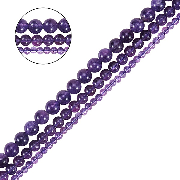 

PandaHall 3 Strands 3 Styles Natural Amethyst Beads Strands, Round, 1strand/style Amethyst Round