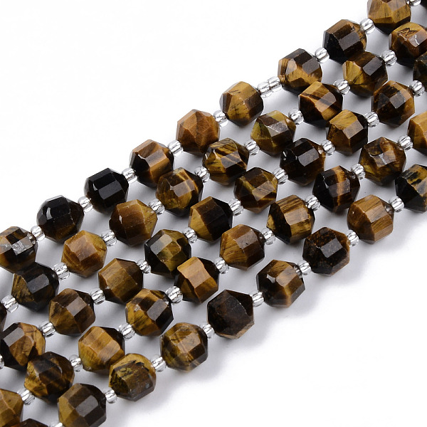 

PandaHall Natural Tiger Eye Beads Strands, Round, Faceted, 7~8x8mm, Hole: 1.2mm, about 38~40pcs/strand, 15.16inch(38.5cm) Tiger Eye Round