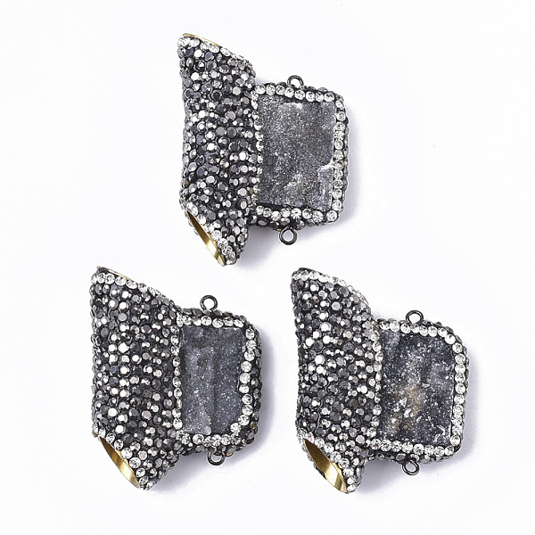 

PandaHall Dyed Natural Druzy Quartz Chandelier Components Links, with Gunmetal Iron Loop, Polymer Clay Rhinestones & Brass Findings..., Gray