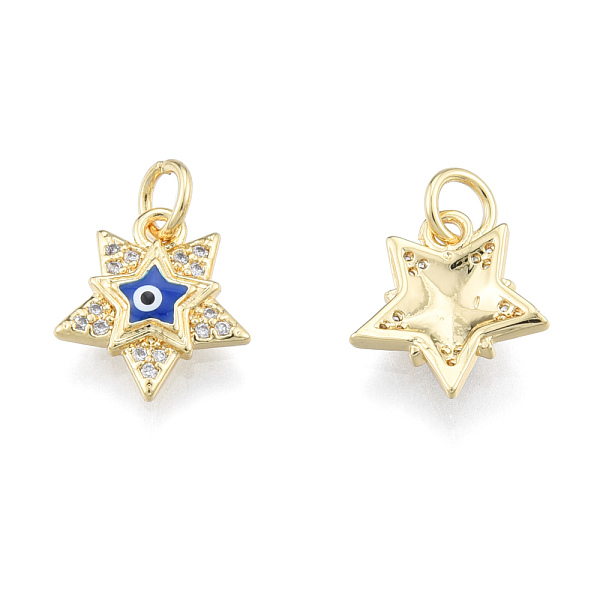 

PandaHall Brass Micro Pave Clear Cubic Zirconia Charms, with Enamel and Jump Rings, Real 18K Gold Plated, Nickel Free, Star with Evil Eye...