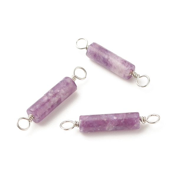 

PandaHall Natural LepidoliteConnector Charms, with Platinum Tone Eco-Friendly Brass Wire Double Loops, Column, 23~24x4mm, Hole: 2~2.6mm...
