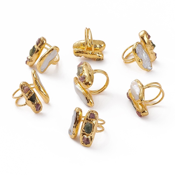 

PandaHall Adjustable Natural Tourmaline & Pearl Cuff Rings Open Rings, with Golden Plated Brass Findings, Oval, Size 8, Inner Diameter: 18mm...