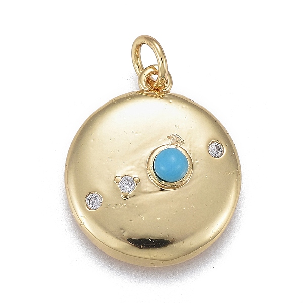 

PandaHall Brass Micro Pave Cubic Zirconia Pendants, with Synthetic Turquoise, Long-Lasting Plated, Flat Round, Real 18K Gold Plated...