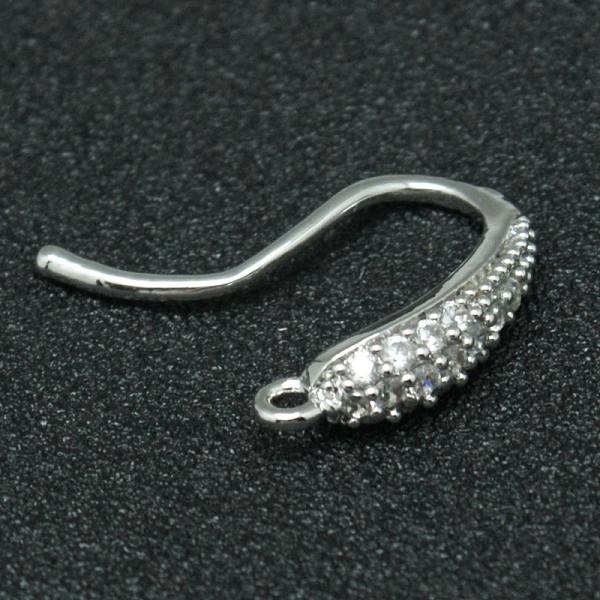 

PandaHall Brass Micro Pave Cubic Zirconia Earring Hooks, Ear Wire, Platinum, 18x10x4mm, Hole: 1mm, Pin: 1mm Brass