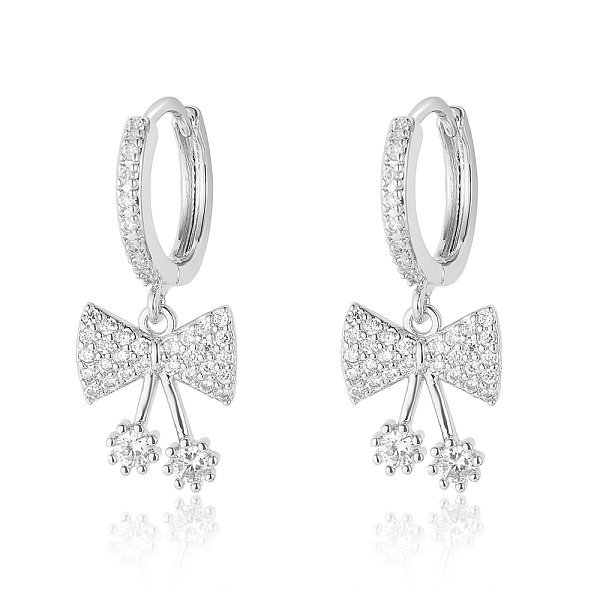 

PandaHall Clear Cubic Zirconia Bowknot Dangle Hoop Earrings, Brass Earrings, Platinum, 26x10mm Cubic Zirconia Bowknot