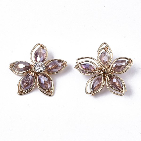 

PandaHall Handmade Wire Wrapped Glass Pendants, with Faceted Glass Beads, Crystal Rhinestone and Light Gold Plated Brass Wire, Flower..., Purple