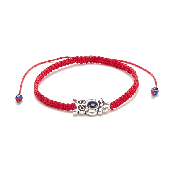 

PandaHall Resin Evil Eye & Alloy Braided Bead Bracelet, Adjustable Bracelet for Women, Owl Pattern, Inner Diameter: 2~4-1/8 inch(5~10.3cm)..., Red