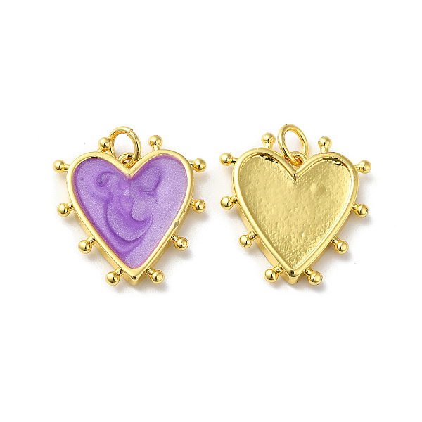 

PandaHall Rack Plating Brass Enamel Pendants, with Jump Ring, Lead Free & Cadmium Free, Heart Charm, Real 18K Gold Plated, Lilac, 19x18x3mm..., Purple