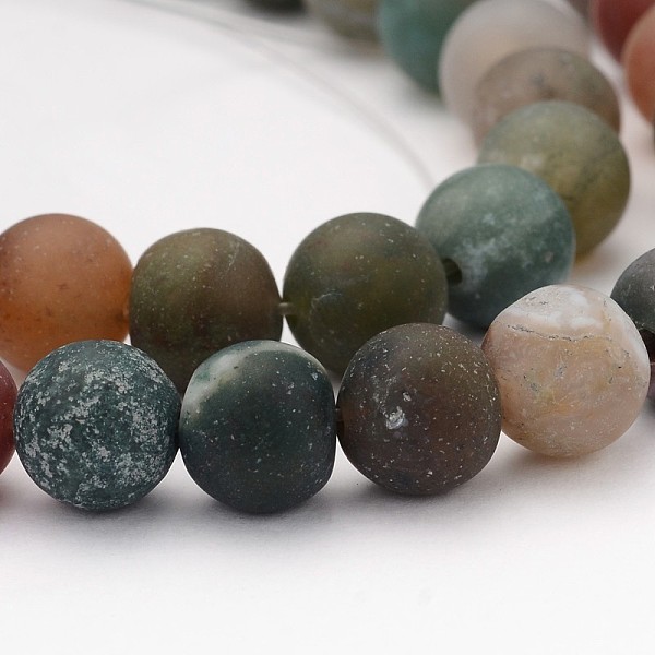 PandaHall Frosted Round Natural Indian Agate Beads, 8mm, Hole: 1mm, about 48pcs/strand, 14.9 inch Indian Agate Round