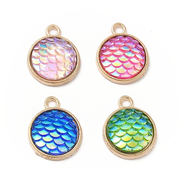 

PandaHall Alloy Resin Pendants, AB Color, Flat Round Charms with Scales Pattern, Golden, Mixed Color, 17x13.7x4mm, Hole: 1.8mm Alloy+Resin..., Multicolor
