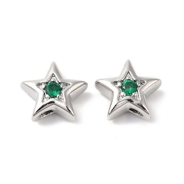 

PandaHall Brass with Cubic Zirconia Beads Beads, Real Platinum Plated, Star, Green, 7.5x8x3mm, Hole: 1mm Brass+Cubic Zirconia Star Green