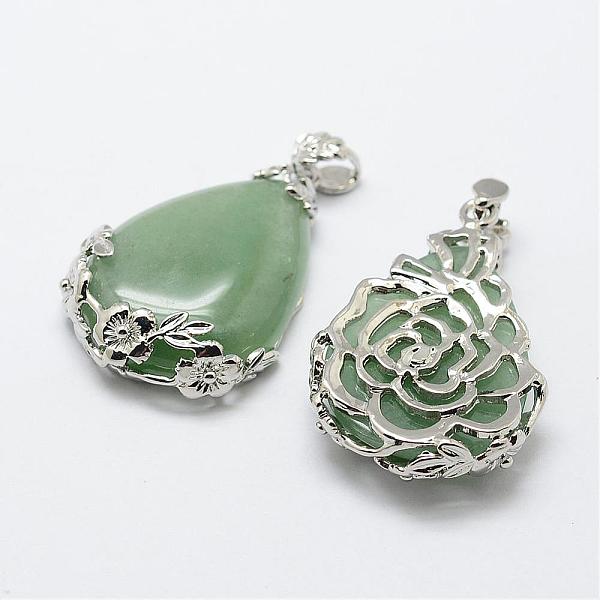 

PandaHall Natural Green Aventurine Pendants, with Brass Findings, teardrop, Platinum, 40.5x27x8.5mm, Hole: 4x6.5mm Green Aventurine Teardrop