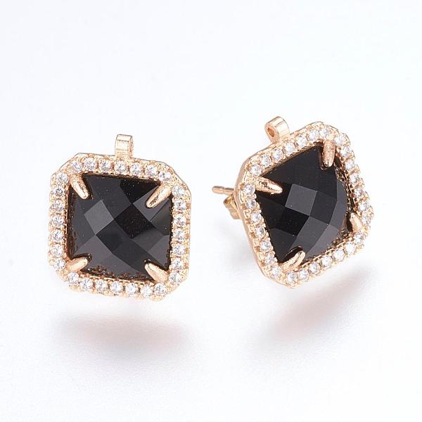 

PandaHall Brass Micro Pave Cubic Zirconia Stud Earring Findings, with Loop, Glass, Square, Golden, Black, 17mm, Hole: 0.5mm, Pin: 0.8mm...