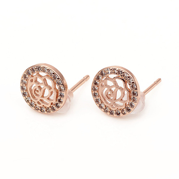 

PandaHall Brass Stud Earrings, with Clear Cubic Zirconia and Ear Nuts, Flat Round with Rose, Rose Gold, 8.8mm, Pin: 0.9mm Brass Flat Round...