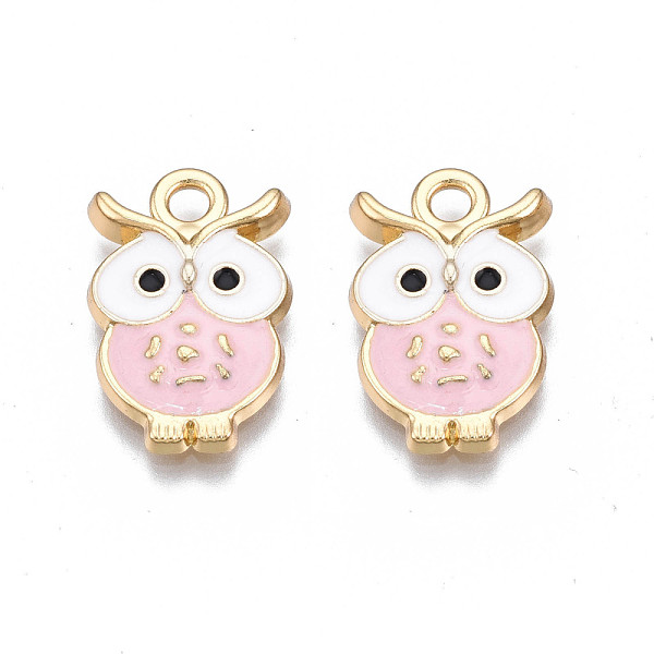 

PandaHall Alloy Enamel Pendants, Cadmium Free & Nickel Free & Lead Free, Light Gold, Owl, Pink, 19x12x2.5mm, Hole: 2mm Alloy+Enamel Owl Pink