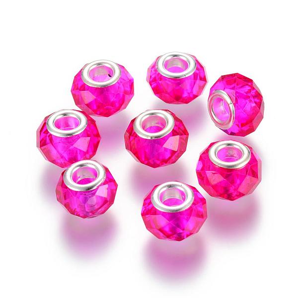 

PandaHall Handmade Glass European Beads, Large Hole Beads, Silver Color Brass Core, Magenta, 14x8mm, Hole: 5mm Glass+Brass Core Rondelle..., Pink
